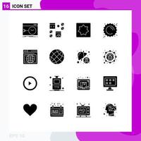 16 Thematic Vector Solid Glyphs and Editable Symbols of weather sun page summer geometry Editable Vector Design Elements