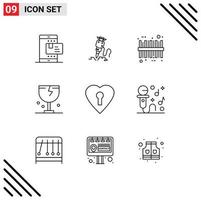 Pictogram Set of 9 Simple Outlines of shipping fragile repair delivery sku Editable Vector Design Elements