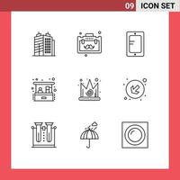 User Interface Pack of 9 Basic Outlines of gras best online small business home business Editable Vector Design Elements