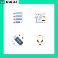 Pictogram Set of 4 Simple Flat Icons of bars flash four design usb Editable Vector Design Elements