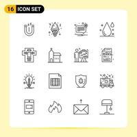 Universal Icon Symbols Group of 16 Modern Outlines of bed drop alert drink not Editable Vector Design Elements