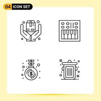 Stock Vector Icon Pack of 4 Line Signs and Symbols for hands fund box open volume money Editable Vector Design Elements