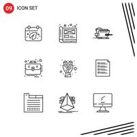 Outline Pack of 9 Universal Symbols of suitcase business file business tech Editable Vector Design Elements