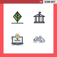 Modern Set of 4 Filledline Flat Colors Pictograph of feather idea tree money solution Editable Vector Design Elements