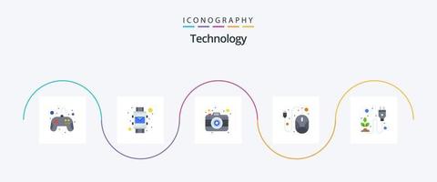 tecnología plano 5 5 icono paquete incluso electricidad. hardware. cámara. ratón. computadora vector