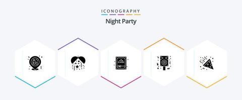 Night Party 25 Glyph icon pack including . party. box. confetti. night vector