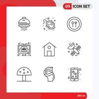 9 User Interface Outline Pack of modern Signs and Symbols of home technology food media computer Editable Vector Design Elements