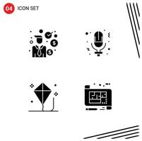 Pictogram Set of 4 Simple Solid Glyphs of businessman fun finance record play Editable Vector Design Elements