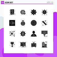 Solid Glyph Pack of 16 Universal Symbols of settings job business employee abilities Editable Vector Design Elements