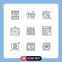 Set of 9 Vector Outlines on Grid for shop open webpage food hobby Editable Vector Design Elements