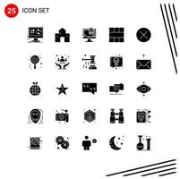 Pictogram Set of 25 Simple Solid Glyphs of layout grid hut frame monitor Editable Vector Design Elements