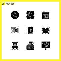 Set of 9 Modern UI Icons Symbols Signs for book speaker wound megaphone increase Editable Vector Design Elements