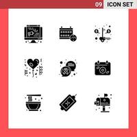 Mobile Interface Solid Glyph Set of 9 Pictograms of message chat money celebration balloon Editable Vector Design Elements