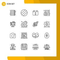 User Interface Pack of 16 Basic Outlines of meeting consulting brick business toys Editable Vector Design Elements