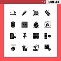 Group of 16 Solid Glyphs Signs and Symbols for mobile phone interface tablet medical Editable Vector Design Elements