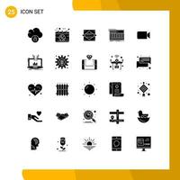 Universal Icon Symbols Group of 25 Modern Solid Glyphs of camera synthesiser rolling midi synth Editable Vector Design Elements