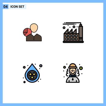 4 User Interface Filledline Flat Color Pack of modern Signs and Symbols of graph economy employee statistics drop Editable Vector Design Elements