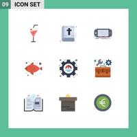 User Interface Pack of 9 Basic Flat Colors of excellency water console sea food psp Editable Vector Design Elements
