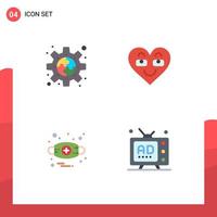 Set of 4 Commercial Flat Icons pack for connect like plugin heart allergy Editable Vector Design Elements