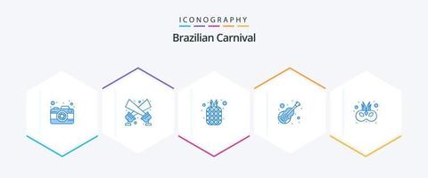 Brazilian Carnival 25 Blue icon pack including violin. music. food. instrument. pineapple