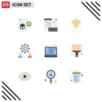 Modern Set of 9 Flat Colors and symbols such as encryption setting page preference configure Editable Vector Design Elements