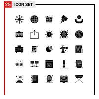 Mobile Interface Solid Glyph Set of 25 Pictograms of bag checked briefcase call mechanic Editable Vector Design Elements