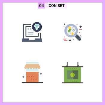 Set of 4 Modern UI Icons Symbols Signs for app red coding cancer food Editable Vector Design Elements