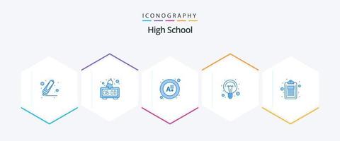 alto colegio 25 azul icono paquete incluso lista. documento. resultado. controlar. ligero vector