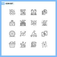 Pictogram Set of 16 Simple Outlines of resume copy agriculture data document Editable Vector Design Elements