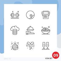 Set of 9 Commercial Outlines pack for line hosting map cloud education Editable Vector Design Elements