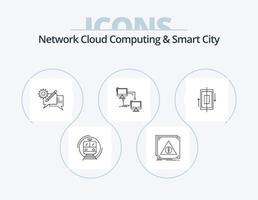 Network Cloud Computing And Smart City Line Icon Pack 5 Icon Design. search. alert. sync. server. application vector