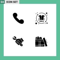 Modern Set of 4 Solid Glyphs Pictograph of call repair clothing shirt tools Editable Vector Design Elements