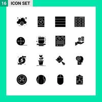 Mobile Interface Solid Glyph Set of 16 Pictograms of cup reel communication movie album Editable Vector Design Elements