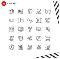Pack of 25 Modern Lines Signs and Symbols for Web Print Media such as cup pot list breakfast drinks Editable Vector Design Elements