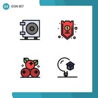 Group of 4 Filledline Flat Colors Signs and Symbols for cash cranberry safe funds thanksgiving Editable Vector Design Elements