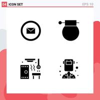 Modern Set of 4 Solid Glyphs Pictograph of development hot web military sauna Editable Vector Design Elements