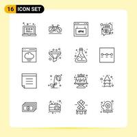 Pack of 16 Modern Outlines Signs and Symbols for Web Print Media such as speech communication browser chat seo Editable Vector Design Elements