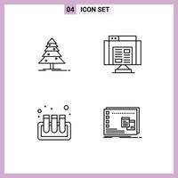 Modern Set of 4 Filledline Flat Colors and symbols such as tree test x mas data window Editable Vector Design Elements