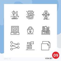 Editable Vector Line Pack of 9 Simple Outlines of investment design build computer tools Editable Vector Design Elements