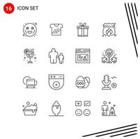 Modern Set of 16 Outlines and symbols such as holiday fire gift shield access Editable Vector Design Elements