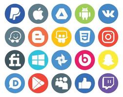 20 social medios de comunicación icono paquete incluso aplicaciones Disqus css snapchat foto vector