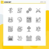 16 Universal Outlines Set for Web and Mobile Applications scary halloween cogs sport fencing Editable Vector Design Elements