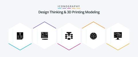 diseño pensando y re impresión modelado 25 glifo icono paquete incluso computadora. proyecto. diagrama de flujo satánico. base de datos vector