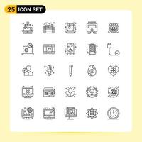 Pack of 25 Modern Lines Signs and Symbols for Web Print Media such as pulse beat cup train railway Editable Vector Design Elements