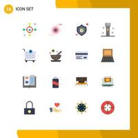 Modern Set of 16 Flat Colors and symbols such as shopping cart checkout shield technology flashlight Editable Pack of Creative Vector Design Elements