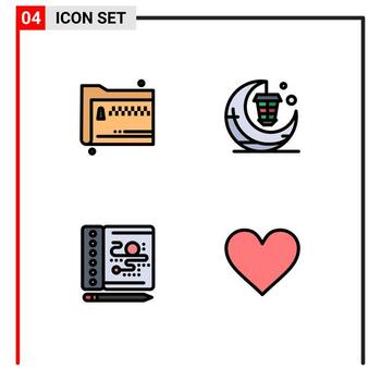 4 4 universal línea de relleno plano color señales símbolos de carpeta presente documentos ligero proceso editable vector diseño elementos