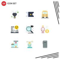 Modern Set of 9 Flat Colors Pictograph of management graduation bad find error Editable Vector Design Elements