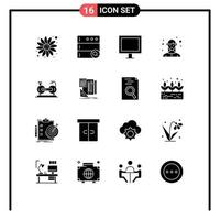 Mobile Interface Solid Glyph Set of 16 Pictograms of bike cycle television bicycle lady Editable Vector Design Elements