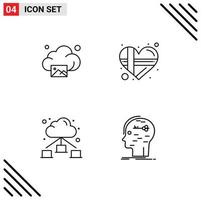 Pack of 4 creative Filledline Flat Colors of cloud network technology heart brain Editable Vector Design Elements