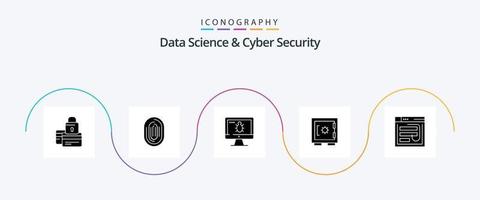 Data Science And Cyber Security Glyph 5 Icon Pack Including locker. security. recognition. screen . monitor vector